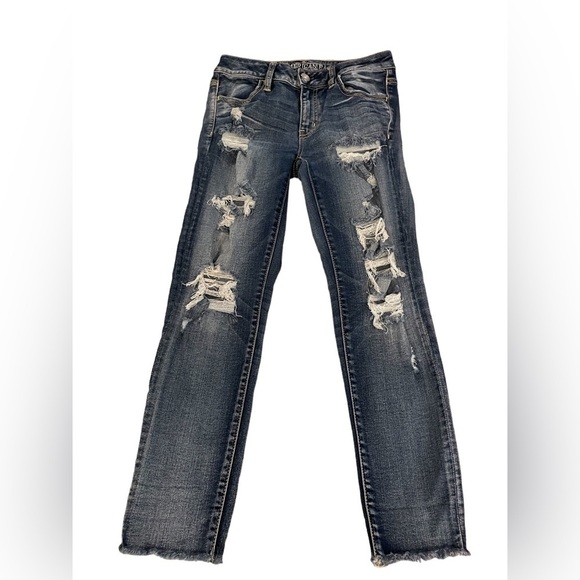 AEO Super Stretch high rise distressed raw hem jeans size 4 - Picture 1 of 11
